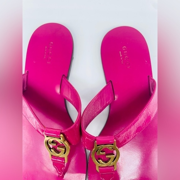 Gucci Fuschia Pink vernice crystal leather micro Guccisima sandals EU 37 US 7 - Picture 2 of 12